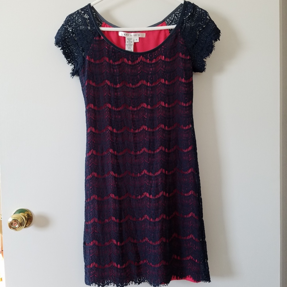 Max Studio Dress Women's Small Lace Navy Blue/Pink